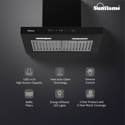 Lancer Chimney | 60 cm | 1250 m³/h High Suction Capacity | Heat Auto-Clean | Gesture Control with Touch Panel