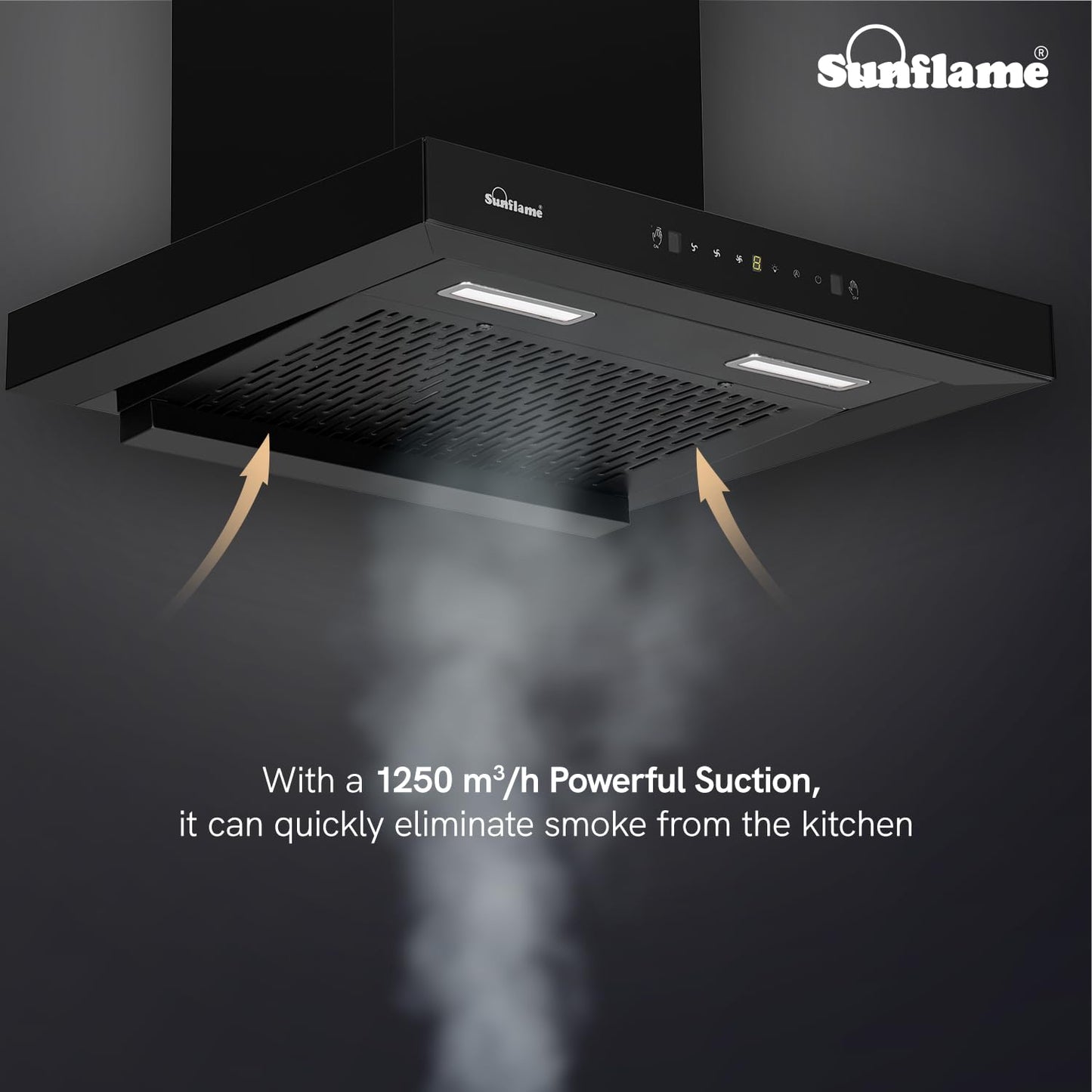 Glanza High Efficiency Filterless Auto-Clean Chimney | 60 cm| 1250 m³/h Suction Capacity | Gesture Control with Touch Panel