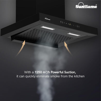 Glanza High Efficiency Filterless Auto-Clean Chimney | 60 cm| 1250 m³/h Suction Capacity | Gesture Control with Touch Panel