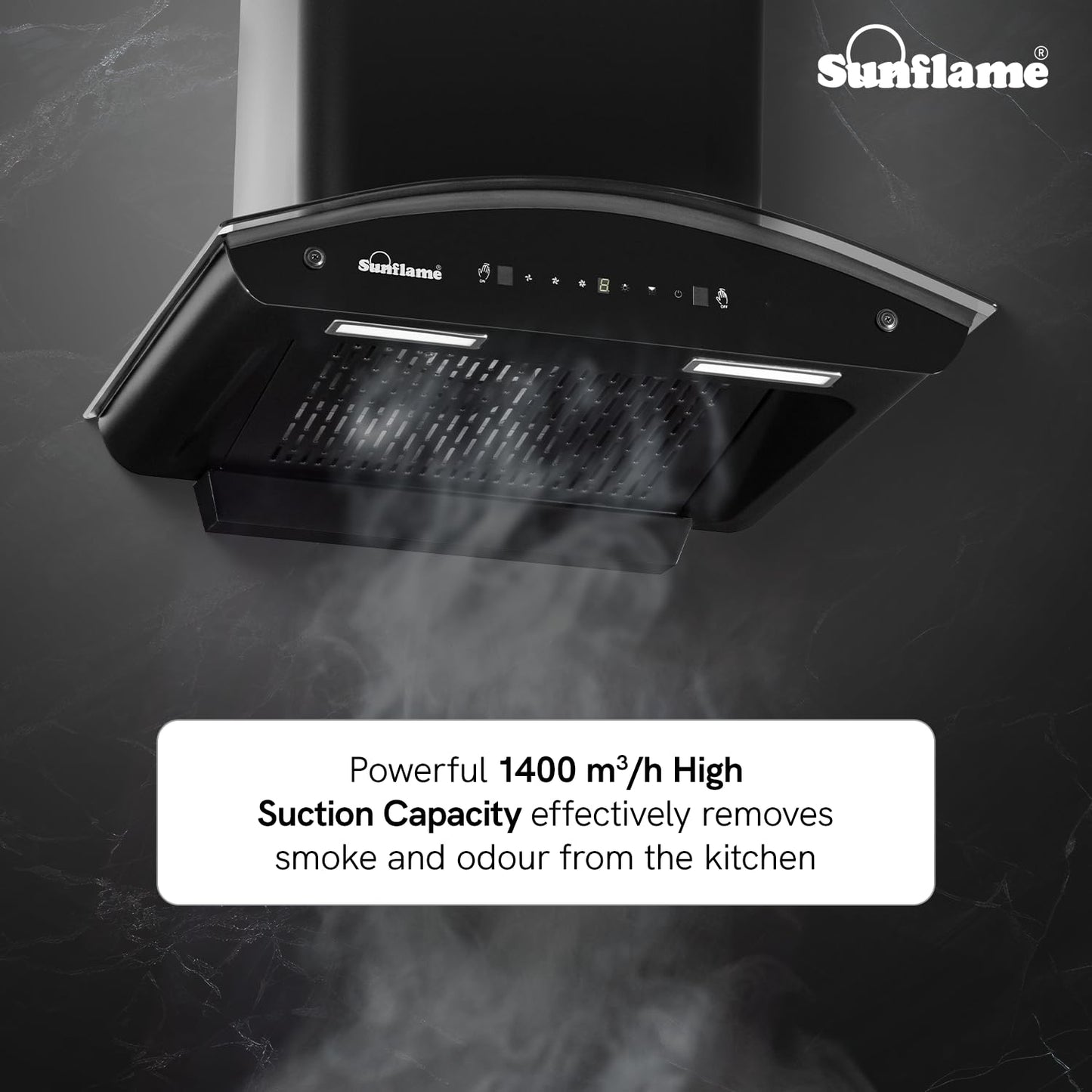 Lamia 60 FL HAC TC Filterless Auto-Clean Chimney | 60 cm | 1400 m³/h High Suction Capacity | Gesture Control with Touch Panel