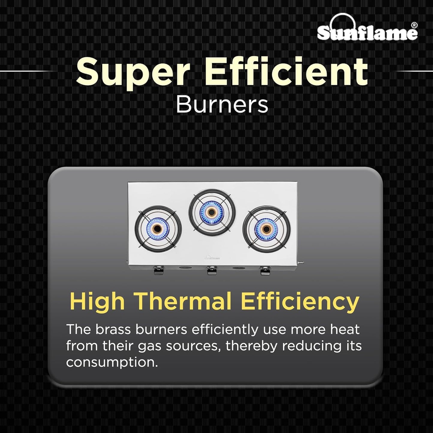 Champion 3 Burner Gas Stove | 1 Medium and 2 Small Brass Burners | Stainless Steel