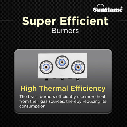 Champion 3 Burner Gas Stove | 1 Medium and 2 Small Brass Burners | Stainless Steel