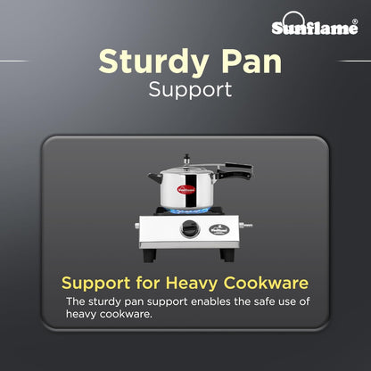 One Burner Glass Top Gas Stove | Jumbo Burner | Heavy Duty Pan Support| Silver