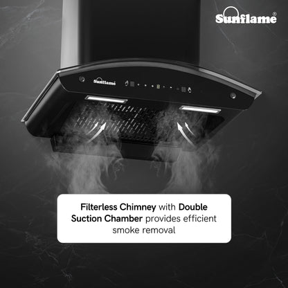 Lamia 60 FL HAC TC Filterless Auto-Clean Chimney | 60 cm | 1400 m³/h High Suction Capacity | Gesture Control with Touch Panel