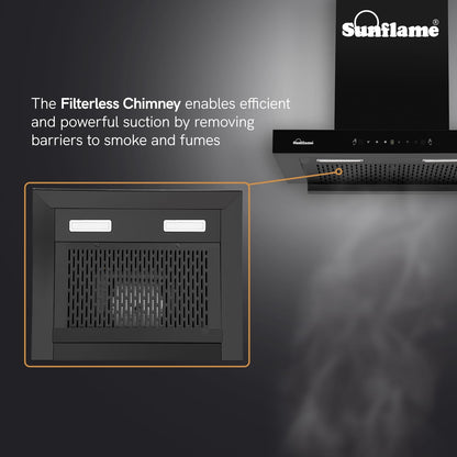 Glanza High Efficiency Filterless Auto-Clean Chimney | 60 cm| 1250 m³/h Suction Capacity | Gesture Control with Touch Panel