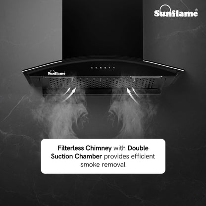 Lamia 60 FL HAC Filterless Auto-Clean Chimney | 60 cm | 1200 m³/h High Suction | Push Button Control