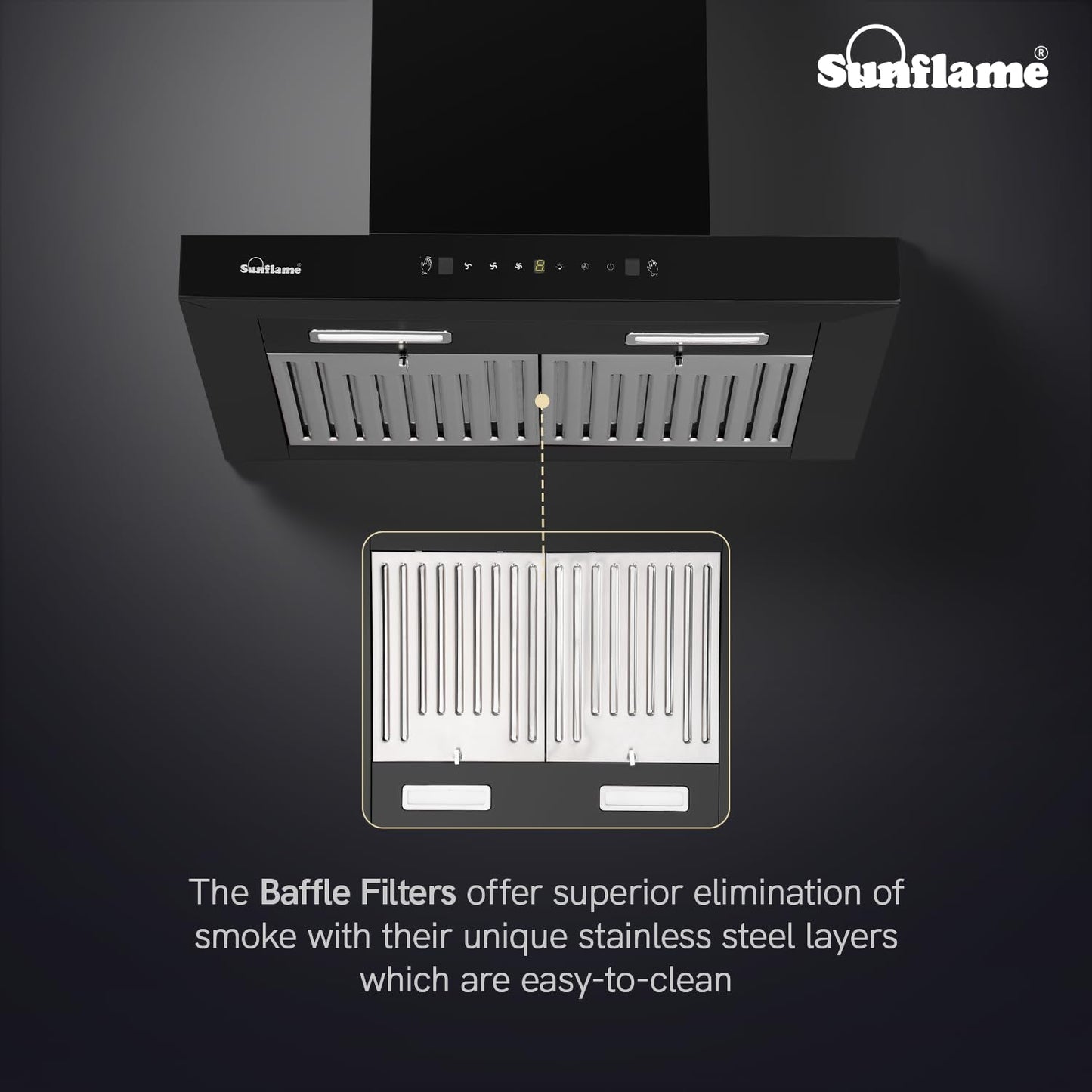Lancer Chimney | 60 cm | 1250 m³/h High Suction Capacity | Heat Auto-Clean | Gesture Control with Touch Panel
