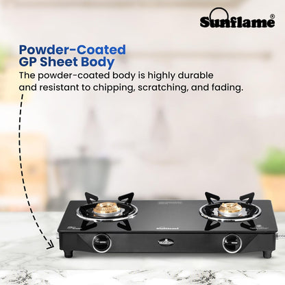 Diamond 2 Burner Gas Stove | 1 Medium and 1 Small Brass Burners |Toughened Glass Top | Black