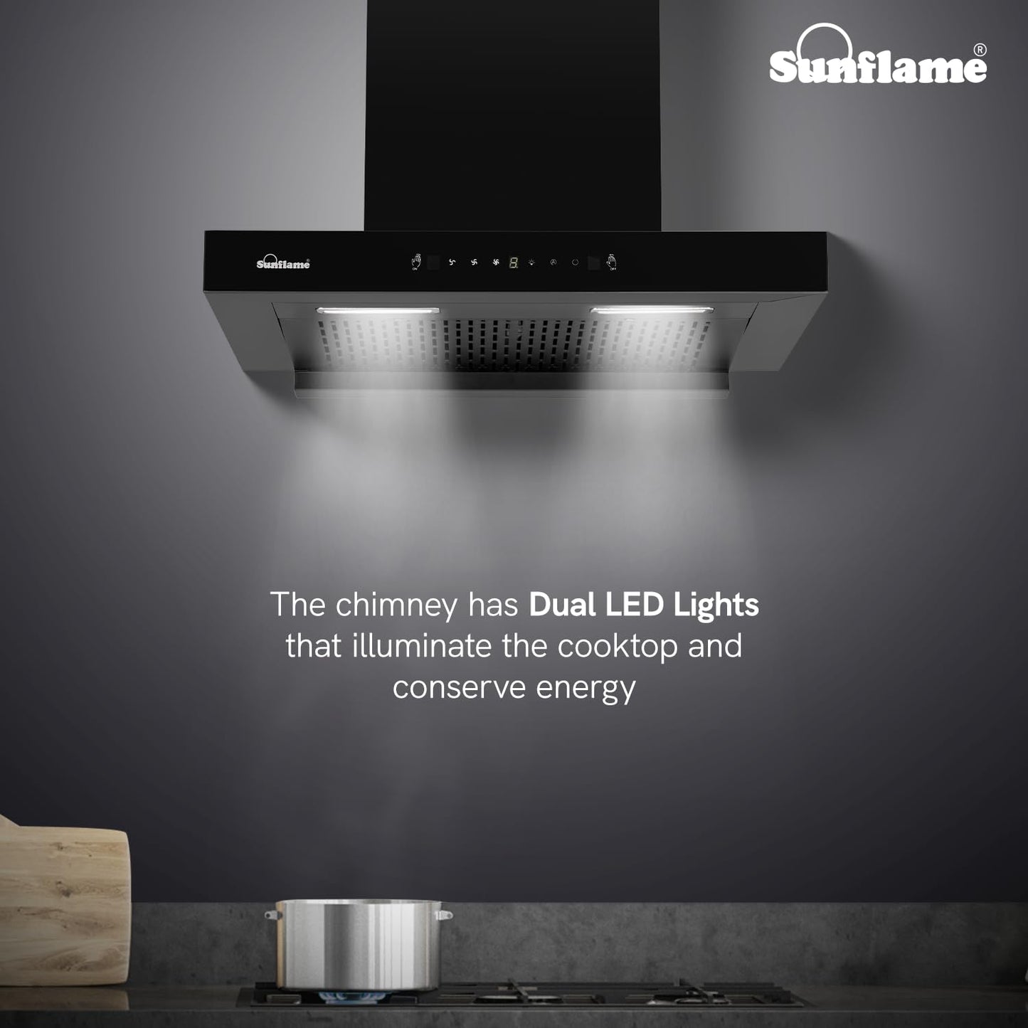 Glanza High Efficiency Filterless Auto-Clean Chimney | 60 cm| 1250 m³/h Suction Capacity | Gesture Control with Touch Panel