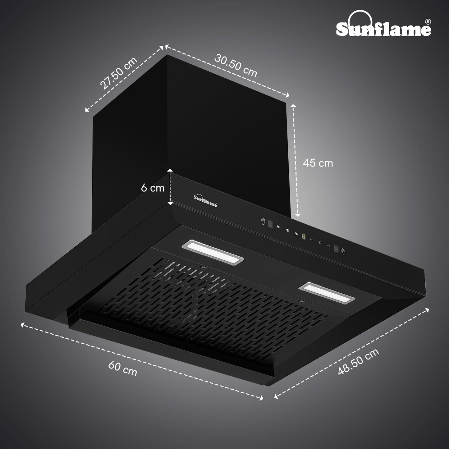 Glanza High Efficiency Filterless Auto-Clean Chimney | 60 cm| 1250 m³/h Suction Capacity | Gesture Control with Touch Panel