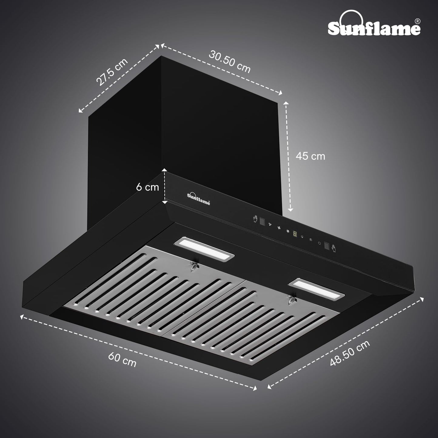 Lancer Chimney | 60 cm | 1250 m³/h High Suction Capacity | Heat Auto-Clean | Gesture Control with Touch Panel