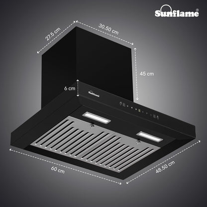 Lancer Chimney | 60 cm | 1250 m³/h High Suction Capacity | Heat Auto-Clean | Gesture Control with Touch Panel